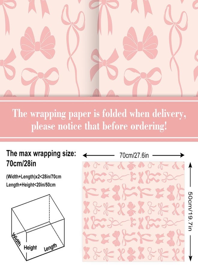 Whaline 8 Sheets Pink Bow Wrapping Papers - Not Roll - Pink Beige Bowknot Gift Wrap Paper Folded Flat for Coquette Birthday Wedding DIY Crafts, 19.7 x 27.6 In - Image 2